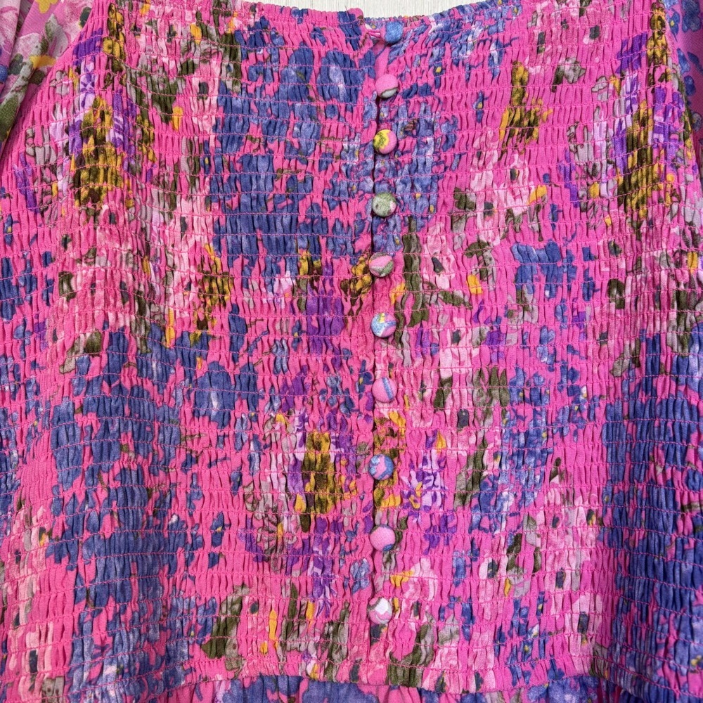 Ivy City Co Rowan Midi Dress 1X Pink Floral Smocked Tiered Cottagecore Vacation - Picture 6 of 12
